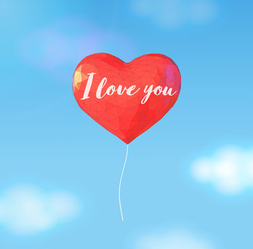 Low poly balloon in heart shape for valentine greeting