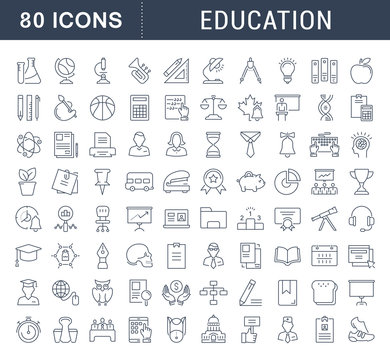 Set Vector Flat Line Icons Education