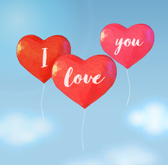 Fototapeta na wymiar Low poly balloon in heart shape for valentine greeting