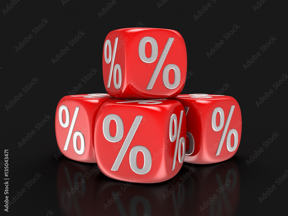Poster dices with percent sign. image with clipping path