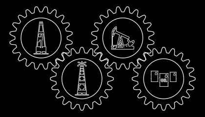 Set gear with silhouettes of the oil industry.