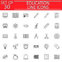 Education line pictograms package, School symbols collection, Web and mobile services vector sketches, logo illustrations, linear icon set isolated on white background, eps 10.