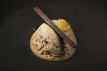 Dulcey chestnut dessert on a black background