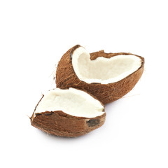 Pile of broken coconut pieces isolated