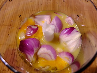 Onions and eggs in blender