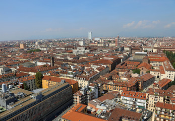 Fototapeta na wymiar Aerial View of Turin city in Italy and many famous palace