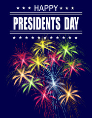 Presidents Day. Greeting card with fireworks on a blue background. Greeting inscription. illustration