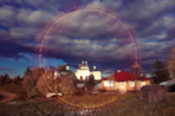 Church on the river autumn landscape in Russia