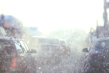 background blur car city winter snowfall