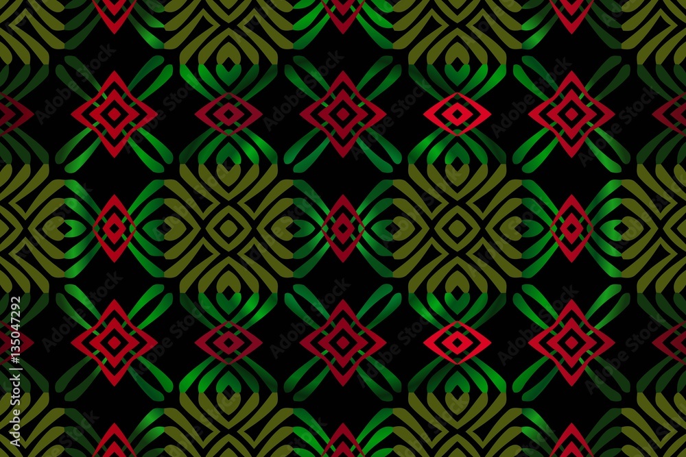 Poster abstract colorful green and red symmetrical geometric pattern