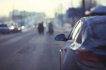Fototapeta premium city traffic car road winter snow