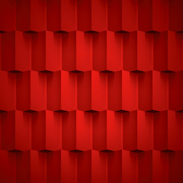 Volume realistic vector texture, cubes, red geometric pattern, design wallpaper