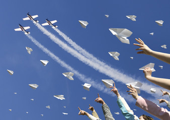 Launch of paper airplanes