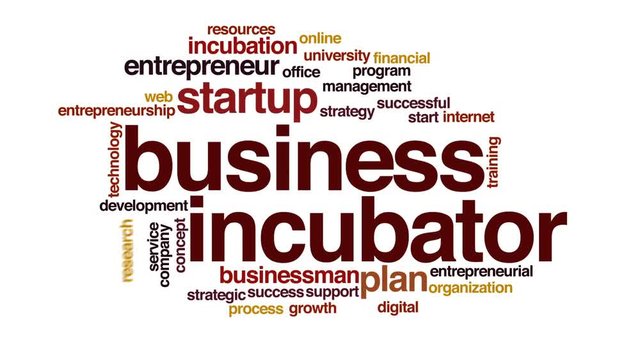 Business incubator animated word cloud, text design animation.