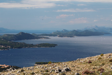 Fototapeta na wymiar View from Srd mountain to Mljet island, Croatia