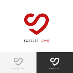 Forever love logo - red heart and infinity symbol. Valentine and relationship vector icon.