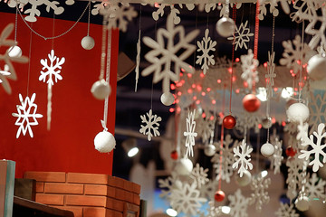 Christmas ornaments snowflake background blur city