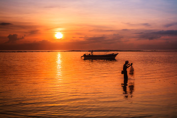 Sanur beach at Bali, Indonesia during sunrise