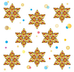 Purim pattern. Purim Jewish Holiday pattern with star of David, traditional hamantaschen cookies on festive confetti background. Vector Vintage