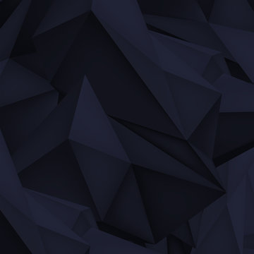 Volume geometric shape, 3d crystal, black background, abstraction low polygons, vector design bark wallpaper 