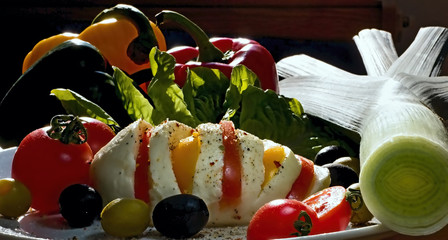 Breakfast not only had their fill, but please the eyes their color. Mozzarella with tomatoes and...
