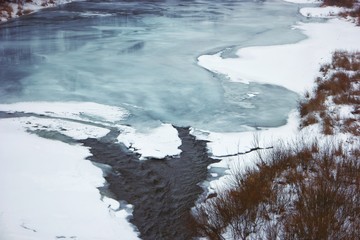 Winter mountain river in Carpathians, Ukraine