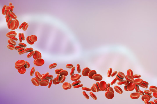 Red Blood Cells And DNA, 3D Illustration