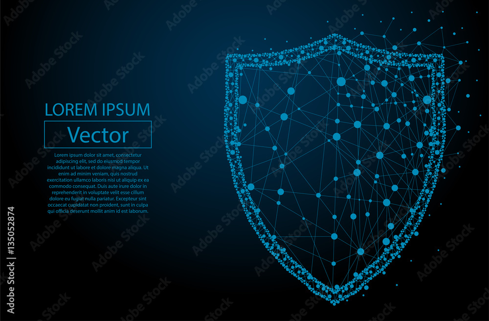 Poster security shield composed of polygons. business concept of data protection. low poly vector illustrat