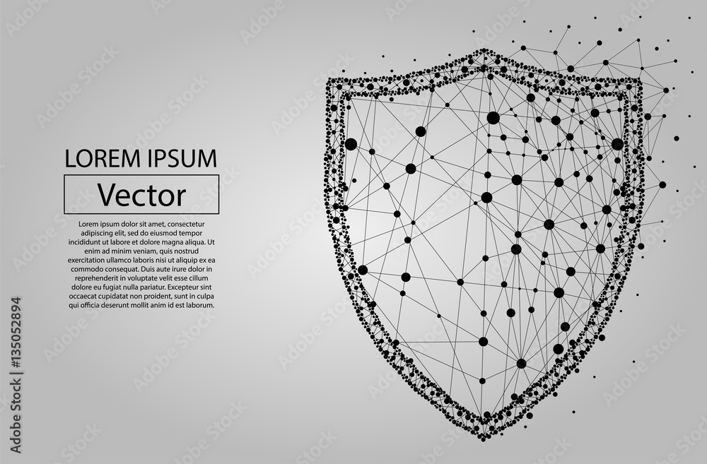 Poster security shield composed of polygons. business concept of data protection. low poly vector illustrat