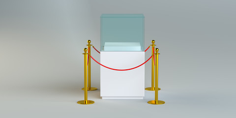 Glass exhibition with rope barrier