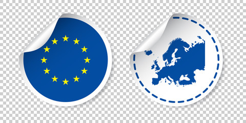 Europe sticker with flag and map. European Union label, round tag with country. Vector illustration on isolated background. © Lysenko.A