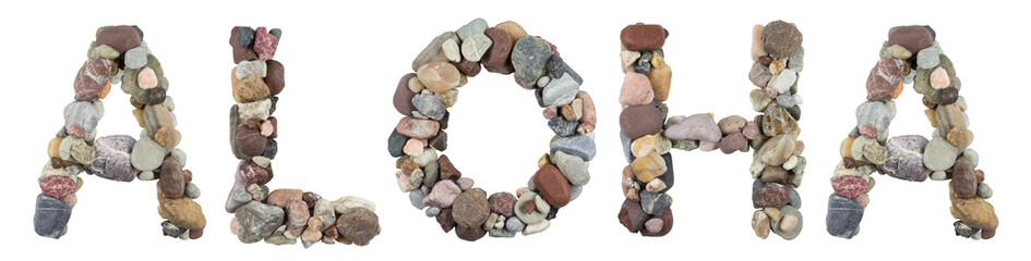 ALOHA word with beach stones © yadali