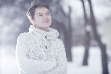 Winter portrait of sports girl snow