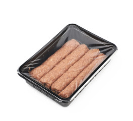 Boxed raw kebab meat isolated