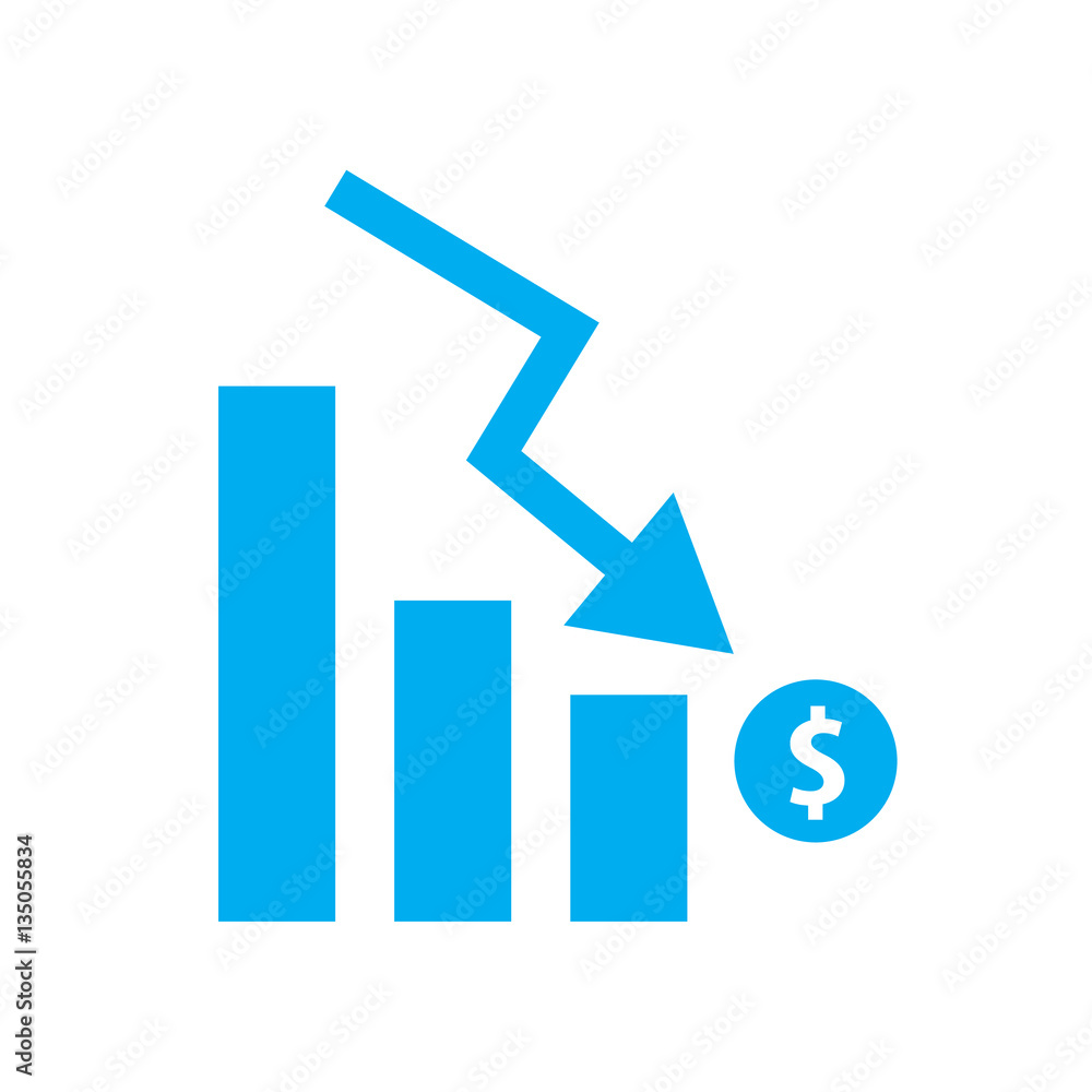 Poster chart with bars with bars declining. chart icon.