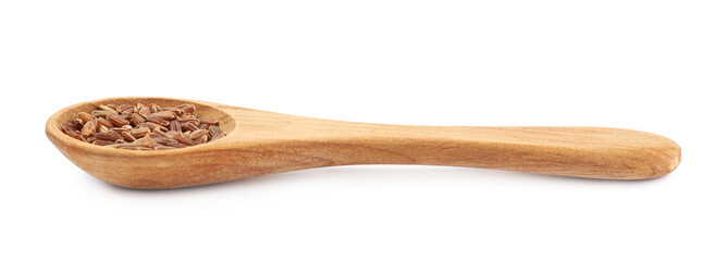 Wooden spoon of brown rice