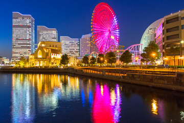 Cityscape of Yokohama at night, Japan