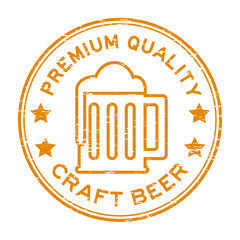 Grunge brown premium quality craft beer round rubber stamp on wh