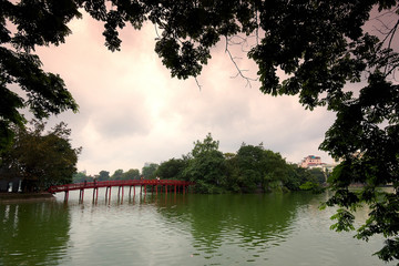 red bridge in hanoi, vietnam