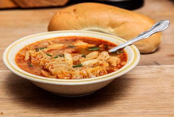 Traditional slovakian soup from beef tripe