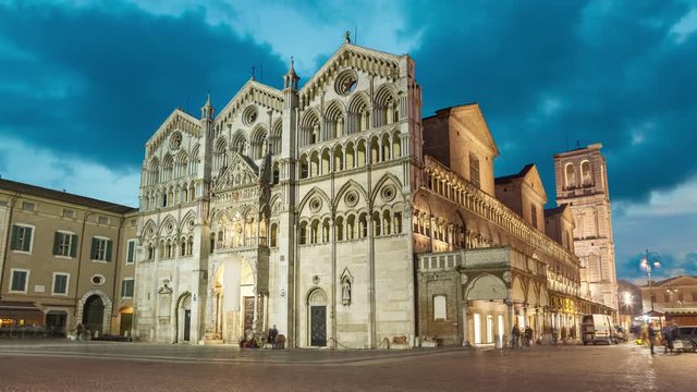 Cathedral of Saint George the Martyr located on Piazza della Cattedrale in Ferrara (static image with animated sky)
