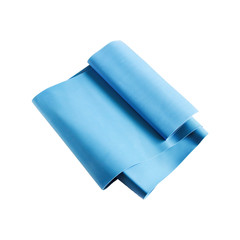 Blue latex band for fitness and rehabilitation isolated on white background