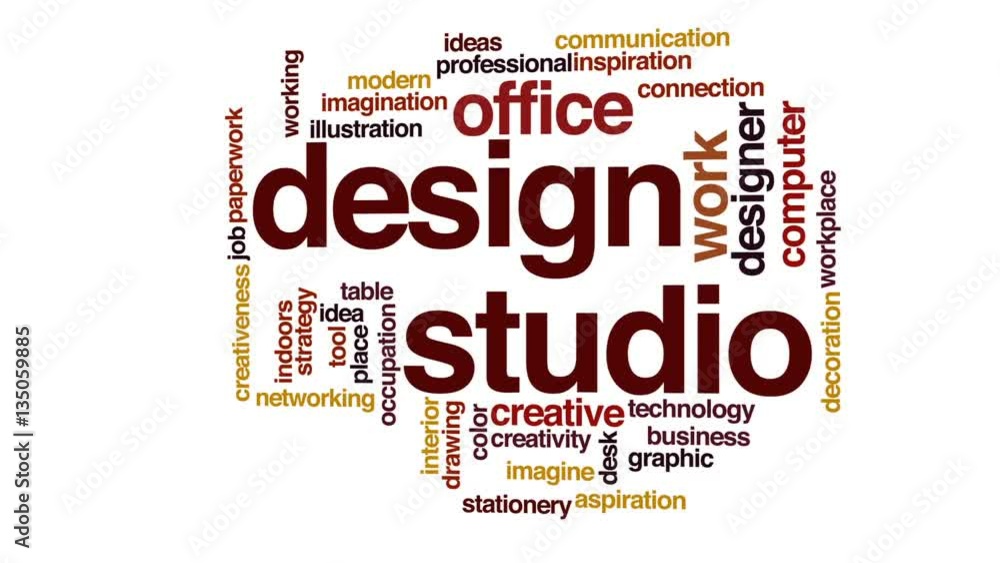 Aufkleber design studio animated word cloud, text design animation.