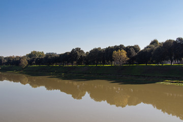 Arno River embankment in a sunny day. Florence. Italy.