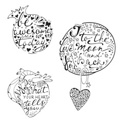 Hand lettering quotes collection. Balck and white