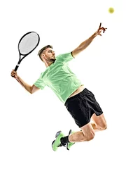 Fototapeten one caucasian  man playing tennis player isolated on white background © snaptitude