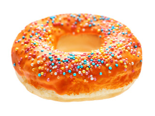 Glazed donut on white background