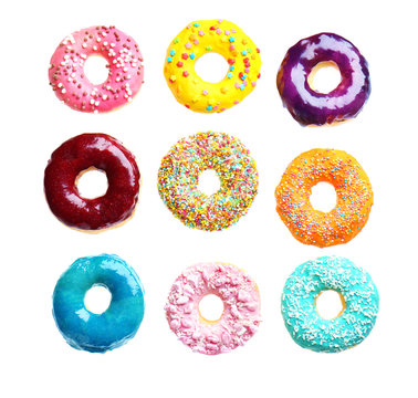 Glazed donuts on white background