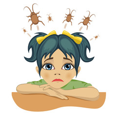 sad little girl with cockroaches in her head