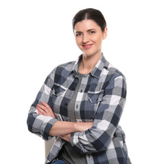 Long-haul truck driver on white background